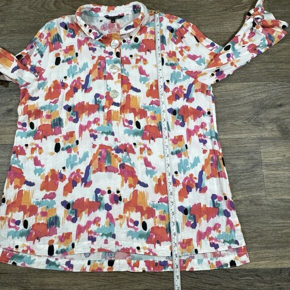 John Mark Abstract Floral Button Down Top Stand Wire Collar Tied 3/4 Sleeve Sz L - Picture 8 of 11